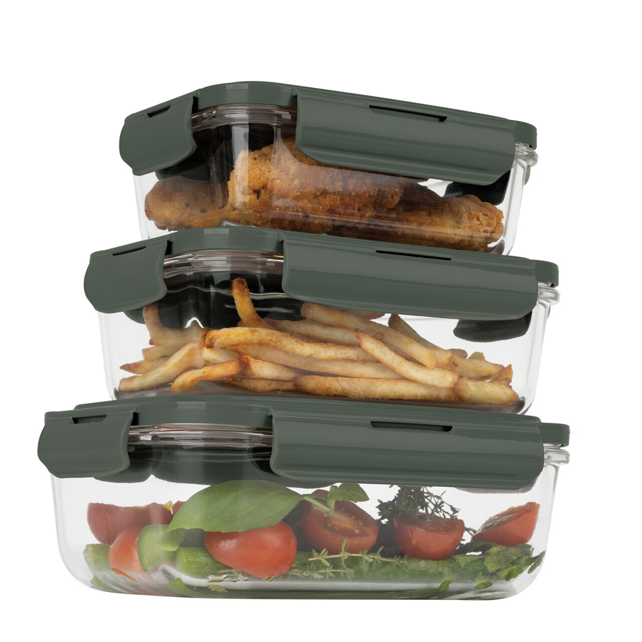 Set 3 caserole cu capac Berlinger Haus, Matte Green, 570 ml / 840 ml / 1.18 L, sticla/plastic, verde/transparent - imagine 5