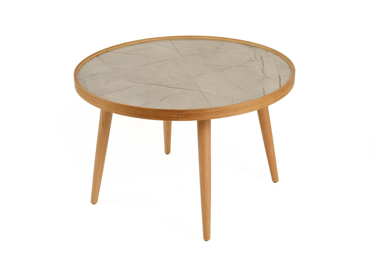 Masuta de cafea, Hanah Home, Polen 80, 80x48x80 cm, LEMN MASIV DE FAG, Stejar / Marmură gri — imaginea 3