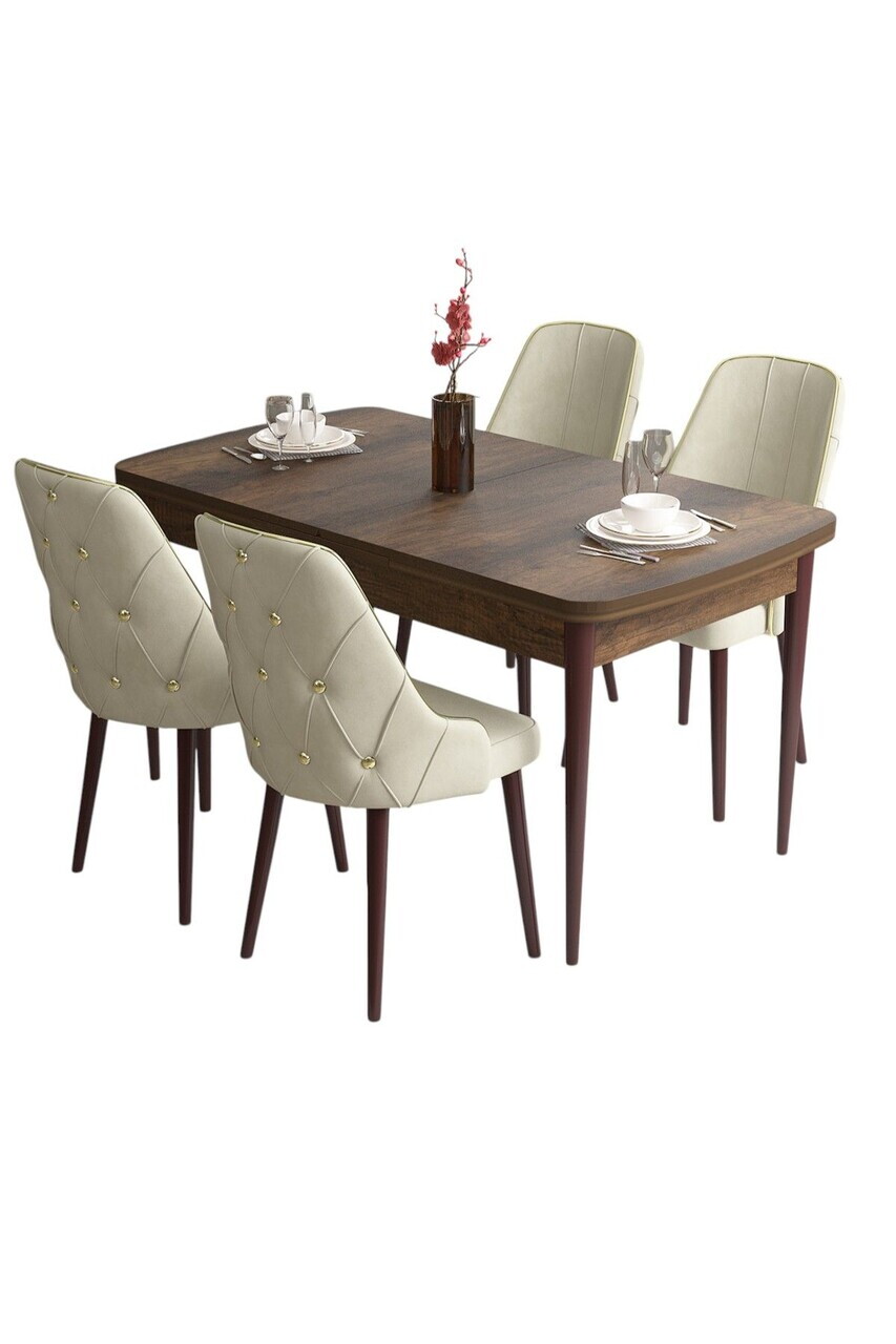 Set masa si scaune (5 piese), Hanah Home, Tia, Model baroc din lemn / Crem — imaginea 2