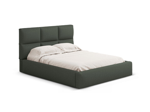 Pat tapitat cu somiera rabatabila si lada depozitare, 140x200 cm, Windsor & Co, Libera, tesatura structurata, verde amazon