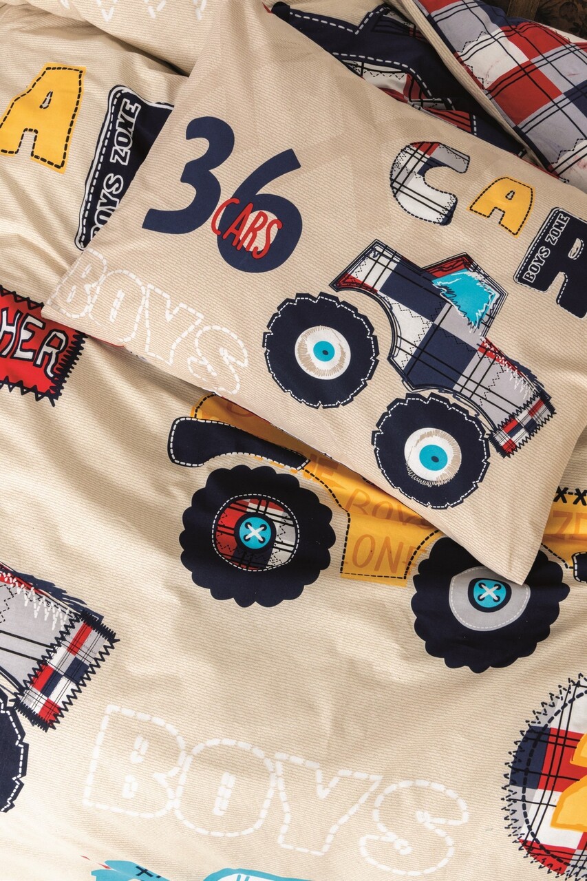 Lenjerie de pat pentru o persoana Young, Cars - Beige v2, Cotton Box, Bumbac Ranforce - 1 | YEO
