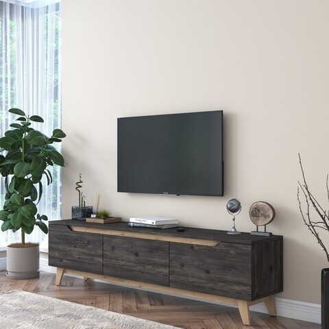 Comoda TV, Wren, D1 – 2487, 180 x 48.6 x 35 cm, pal melaminat, nuc/negru mezoni.ro
