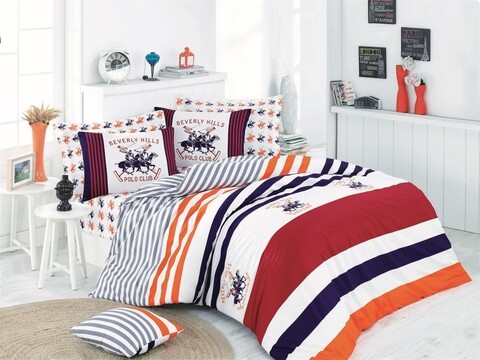 Lenjerie de pat dubla King, 3 piese, 220x240 cm, 100% bumbac ranforce, Beverly Hills Polo Club, BHPC 009, rosu