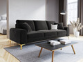 Canapea, Madara, Mazzini Sofas, 3 locuri, gold legs, 222x102x90 cm, catifea, gri inchis