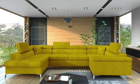 Coltar extensibil stanga 6 locuri ELTAP, Th-24, Thiago, 342x208x88 cm, lemn/poliester, galben