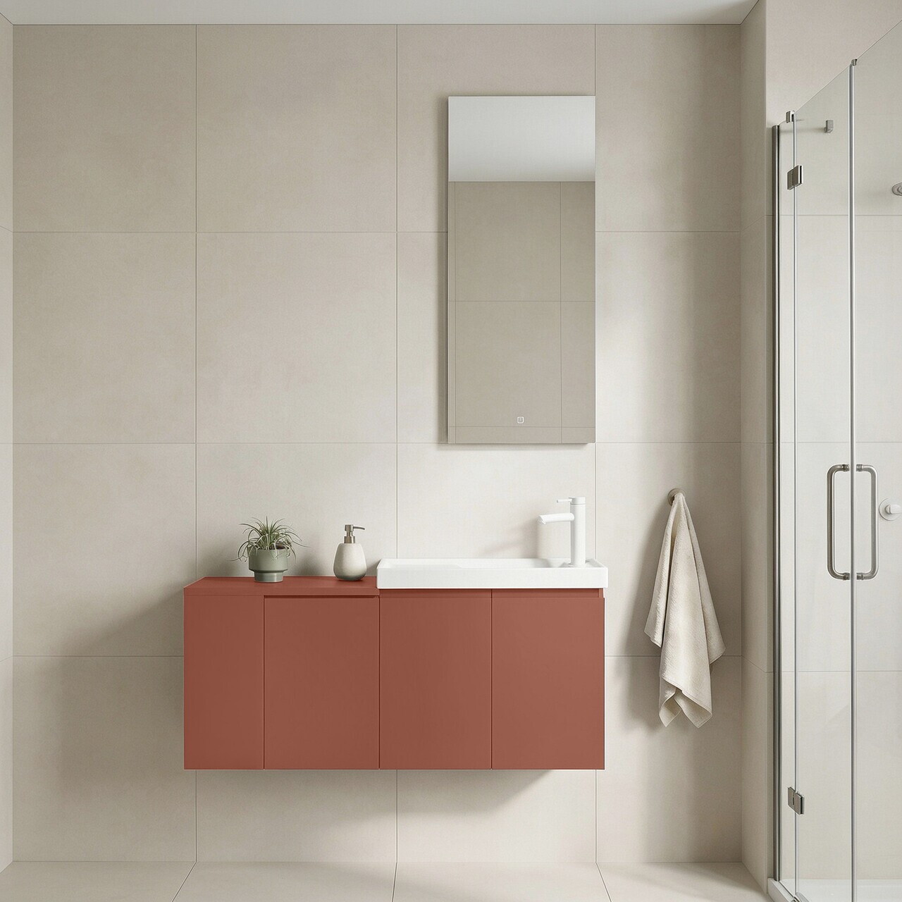 Set Dulap de Baie cu Chiuvetă și Oglindă (2 Piese), Hanah Home, Ferla 110, Scorțișoară mată