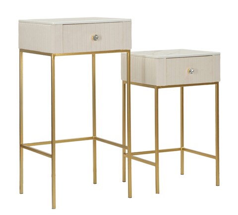 Set 2 masute inalte Wedding, Mauro Ferretti, 45x90 cm, lemn de pin/MDF/metal, crem/auriu