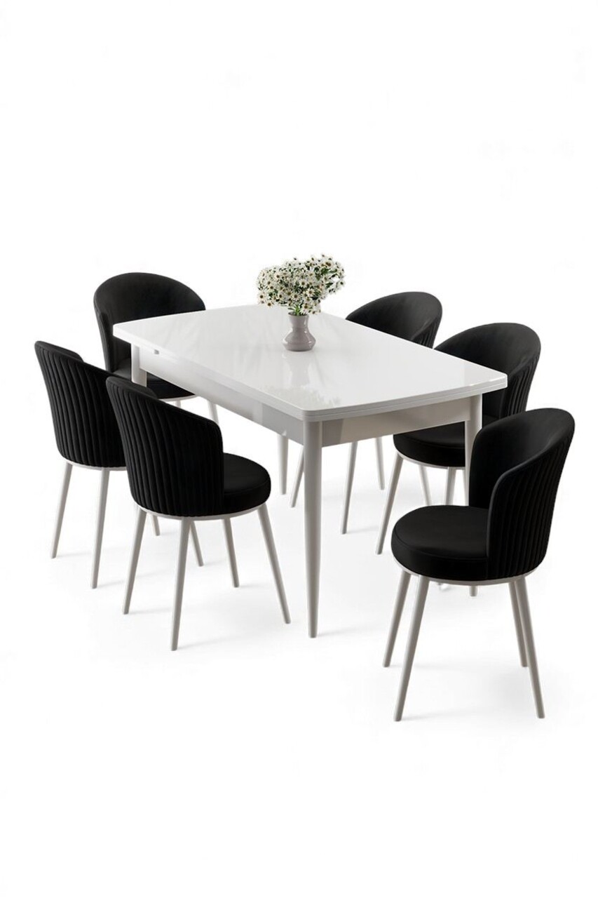 Set masa extensibila si scaune, Hanah Home, Asfel, Alb/Negru - view 2