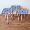 Set masute 3 piese, Leona, 3Shp42, Bleumarin / Albastru / Alb
