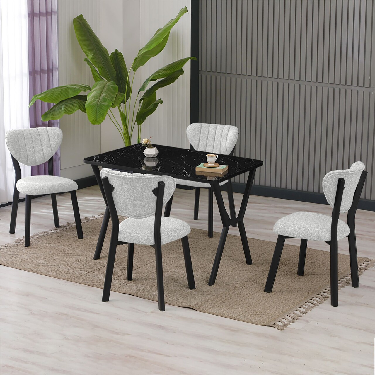 Set masa extensibila si scaune, Hanah Home, Elma, Crem/Negru - view 2