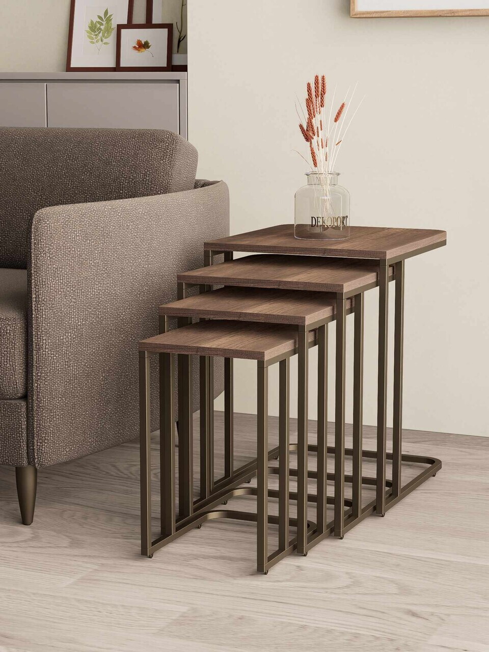 Set masute Nesting 4 piese, Hanah Home, Tekerli, Antic / Nuc — imaginea 2