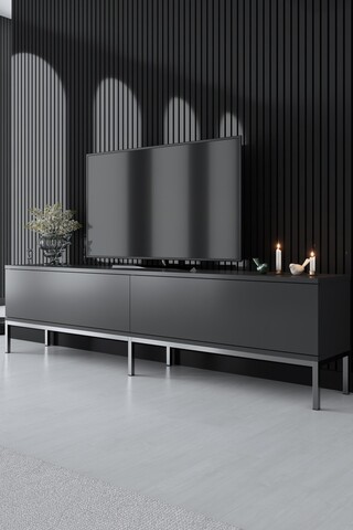 Comoda TV, Bexley, Lord, 180x47x30 cm, PAL, Antracit / Argintiu