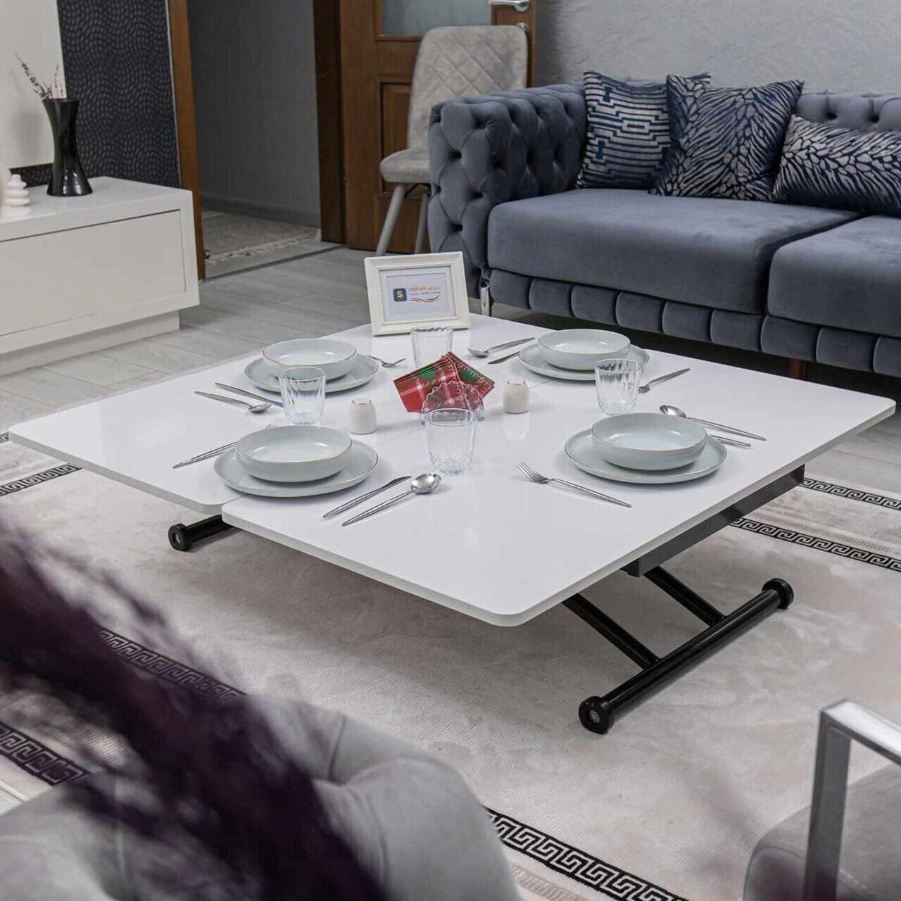 Masuta de cafea, Hanah Home, Juppo Ext, MDF, Alb/Negru — imaginea 4