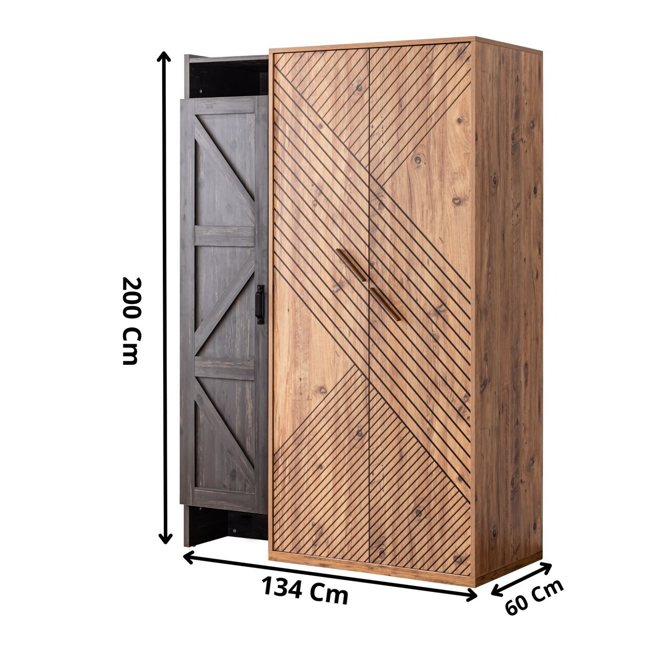 Dulap pentru haine, Hanah Home, Antik 3, 134x200x60 cm, PAL, Antracit/Maro - view 7