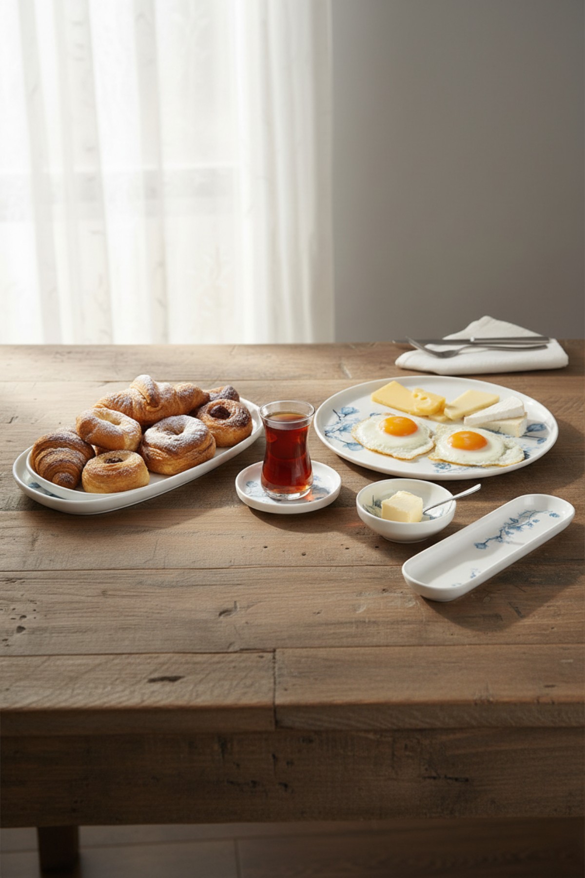 Set de mic dejun, Hermia, 208PEK1123, Portelan, Platou cu măsline: 25 cm (2 bucăți), Alb/Albastru