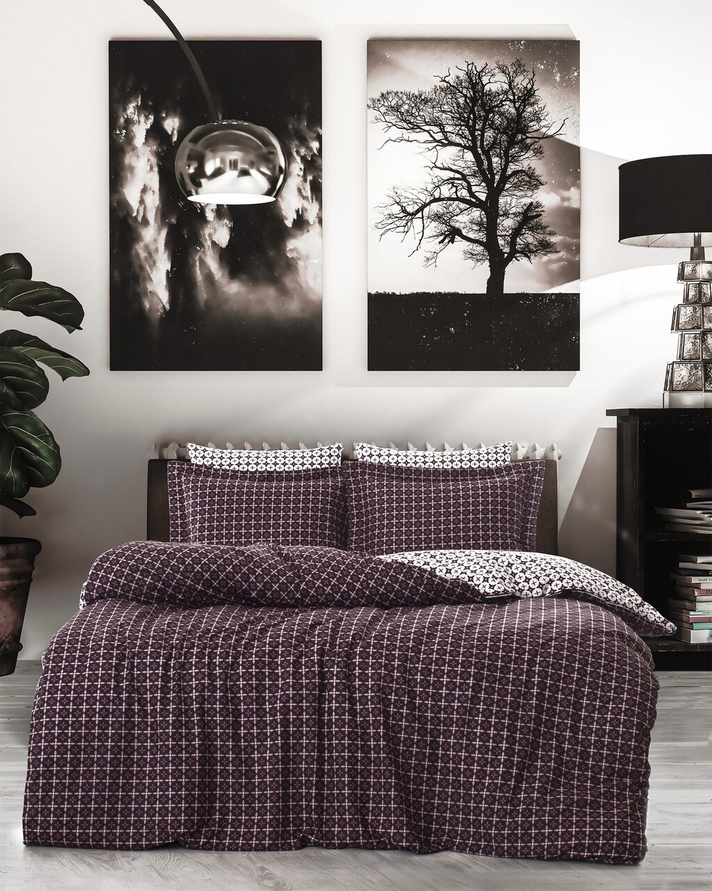 Lenjerie de pat dubla Super King (EU) (IT) L'essentiel Maison Camicia Maroon / White