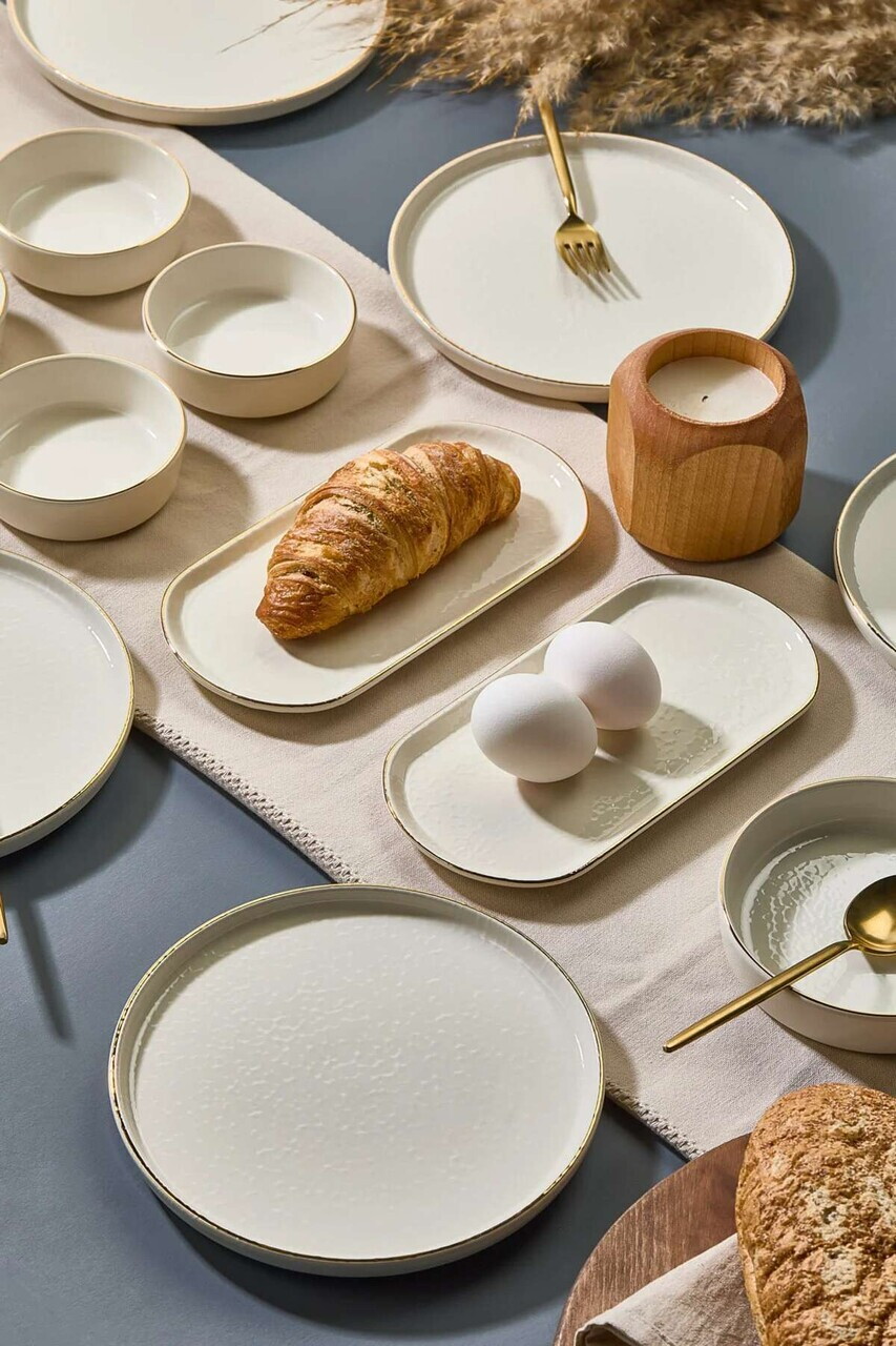 Set de mic dejun Hermia 430KSV6132 CERAMICĂ Platou: 22 x 11 x 35 cm (2 bucăți) Alb/Auriu