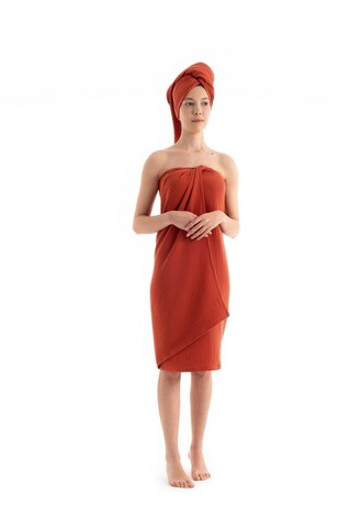 Set prosoape de baie, DC Home, Muslin, Bumbac, Caramiziu