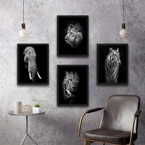 Set 4 tablouri decorative, Animals Set, PAL, Hartie, Multicolor Bystag