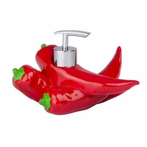 Poza Dozator sapun Hot Pepper, Wenko, 11 x 16.5 cm, polirasina/ABS, rosu/verde