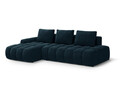 Coltar extensibil stanga 3 locuri, Linz, Cosmopolitan Design, 275x142x84 cm, cotiera dreapta, catifea, albastru petrol inchis