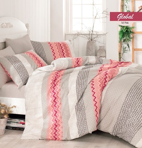 Lenjerie de pat dubla Global Red, Majoli Home Collection, 4 piese, 240x260 cm, bumbac ranforce, rosu
