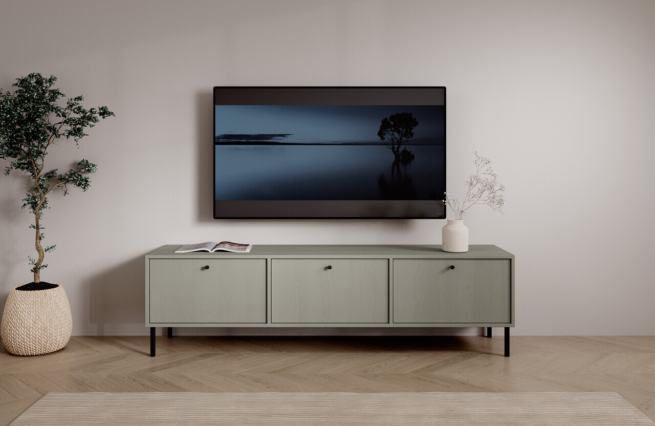 Comoda TV ADRK, Tili 3D, 180x40.8x50 cm, PAL laminat, verde eucalipt