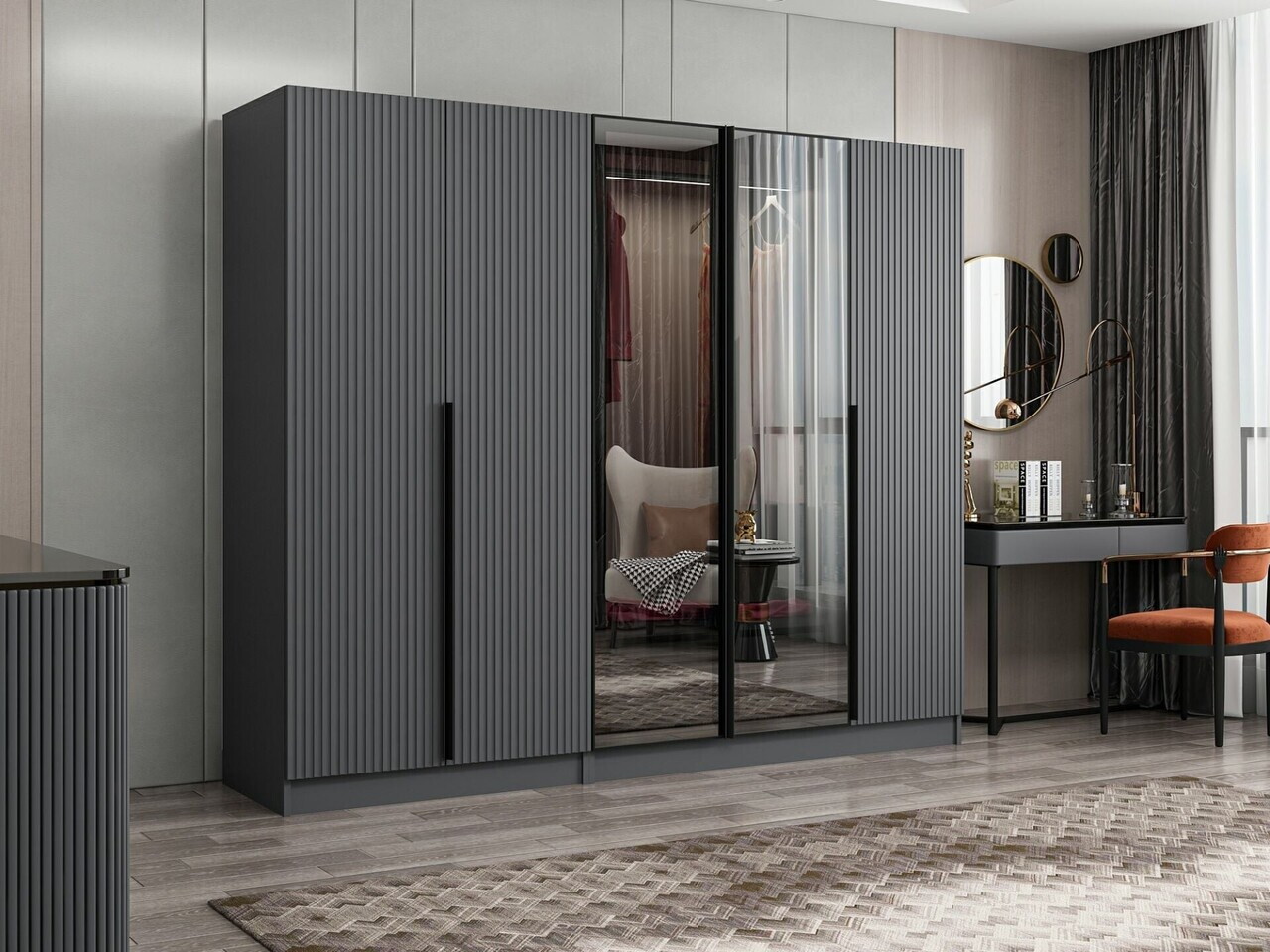 Dulap pentru haine, Hanah Home, Nisa, 225x210x52 cm, Antracit — imaginea 3