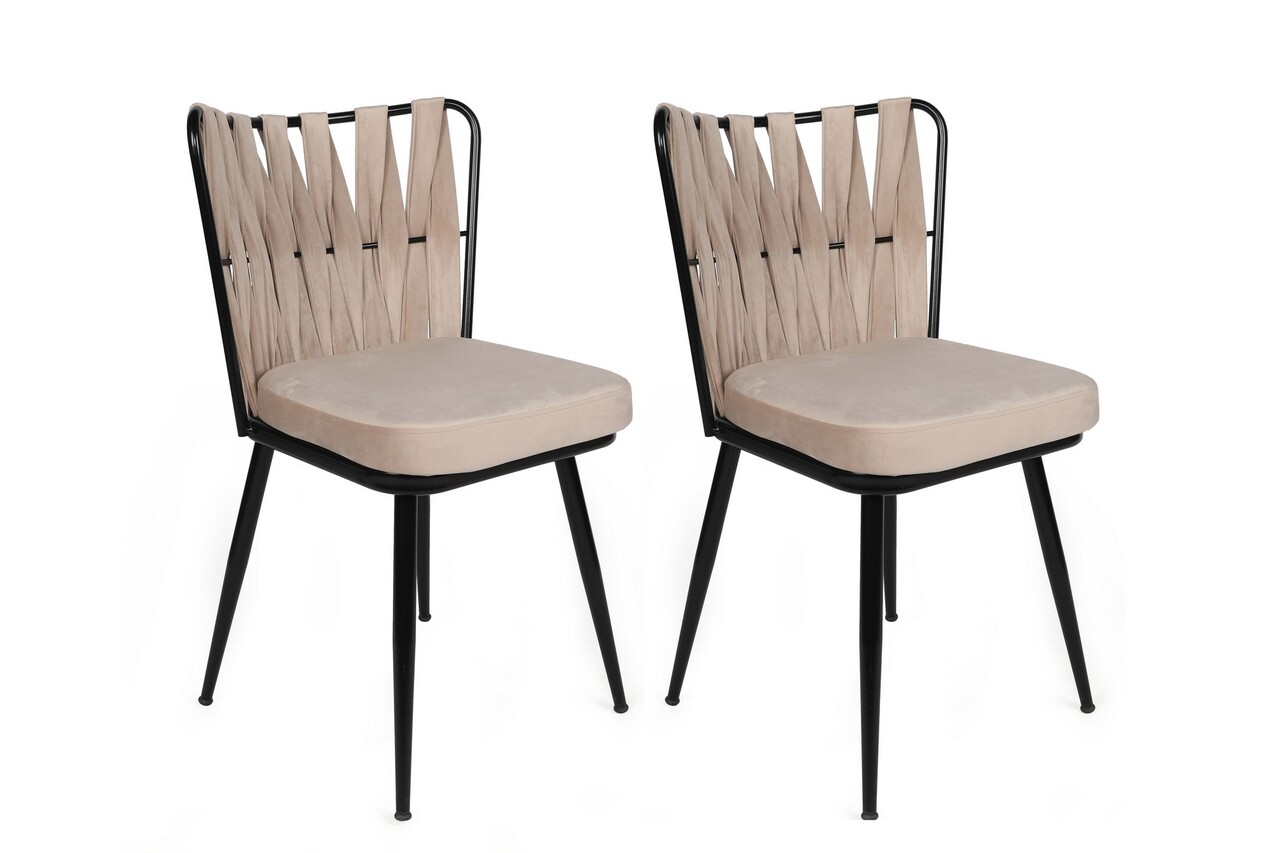 Set scaune 4 piese, Nmobb, Kuşaklı-221 V4, Metal, Crem/Negru