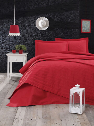 Cuvertura matlasata dubla, Monart – Red, EnLora Home, 65% bumbac/35% poliester 65% imagine 2022