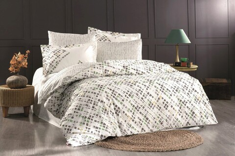 Lenjerie de pat dubla king (fr), 3 piese, rithym - green, hobby, bumbac poplin