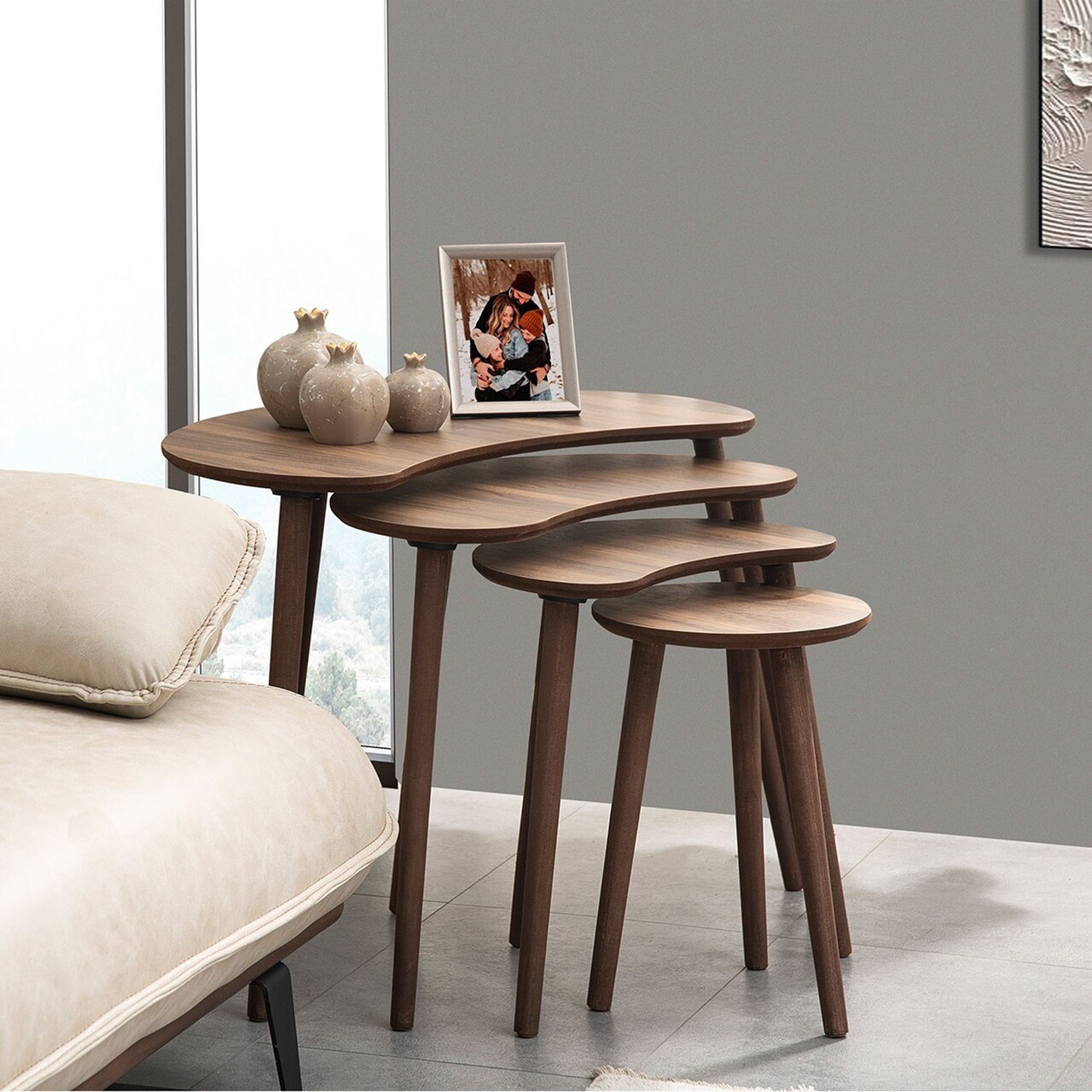 Set masute Nesting 4 piese, Hanah Home, Moon, Maro - imagine 3
