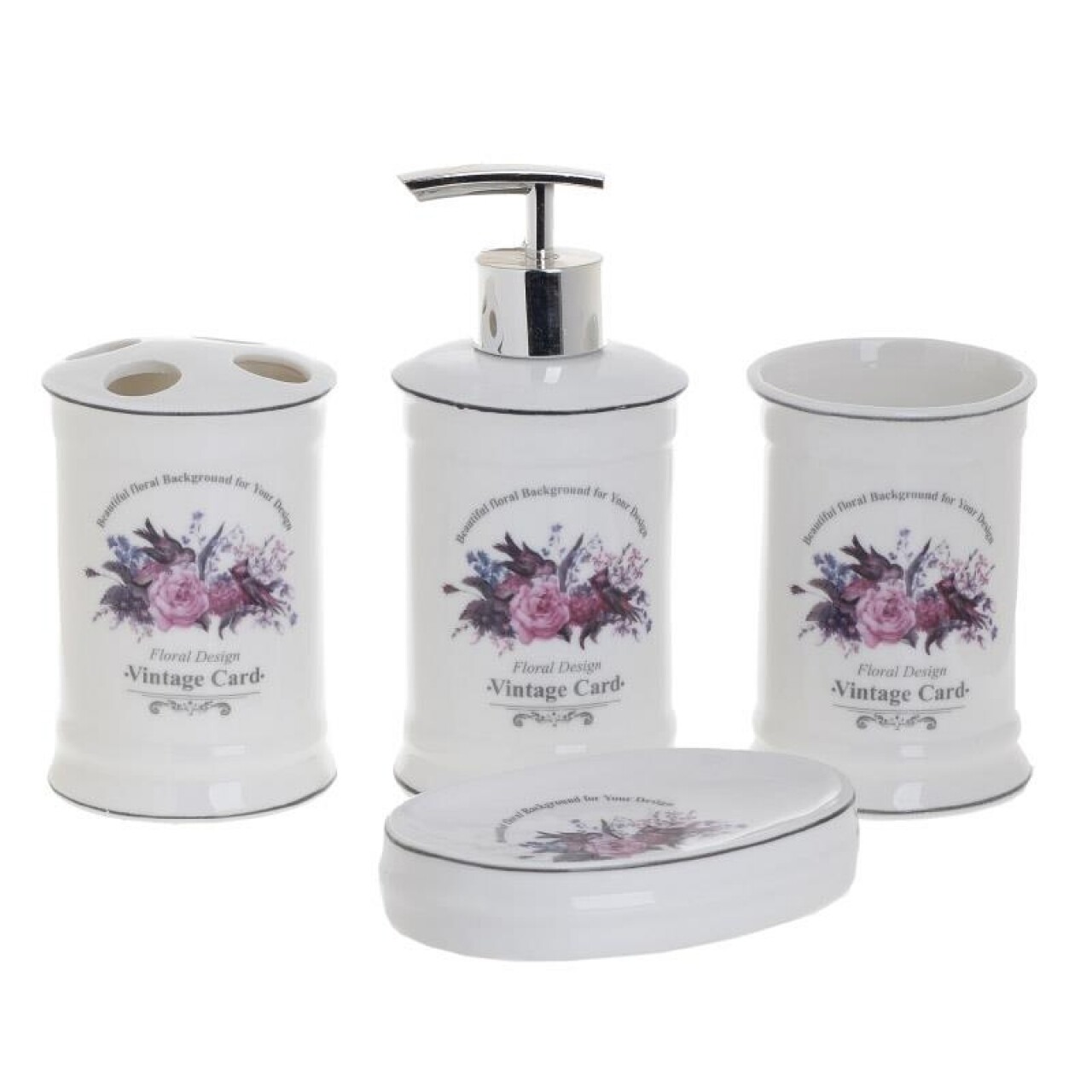 Set De Baie Din Portelan, 4 Piese, InArt, Flowers