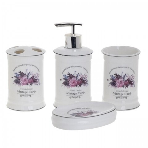 Set de baie din portelan, 4 piese, InArt, Flowers
