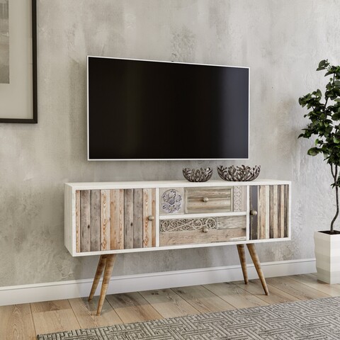 Comoda tv odense, kalune design, 122x35x65 cm, alb/natural
