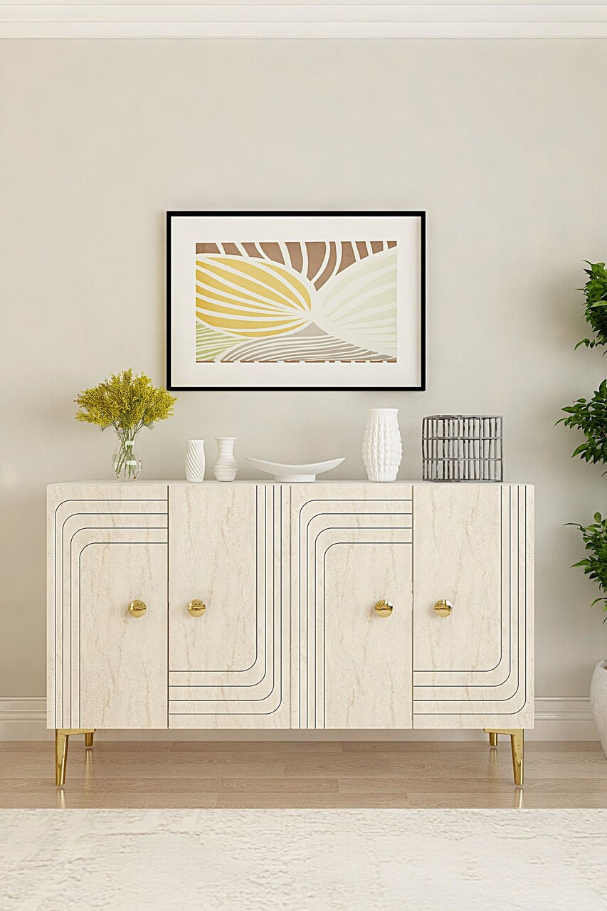 Consola, Hanah Home, Lessi 120, 120x75x32 cm, White / Travertine / Gold - view 2