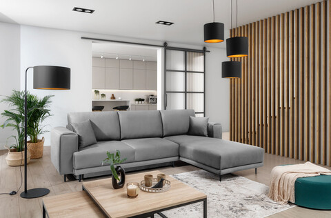 Coltar extensibil dreapta 4 locuri ELTAP, RT-04NU, Dalia, 289x190x95 cm, lemn/poliester, gri