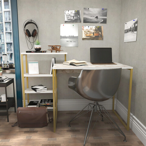 Birou, Retricy, Rino, 133x60x76.8 cm, PAL, Auriu mezoni.ro