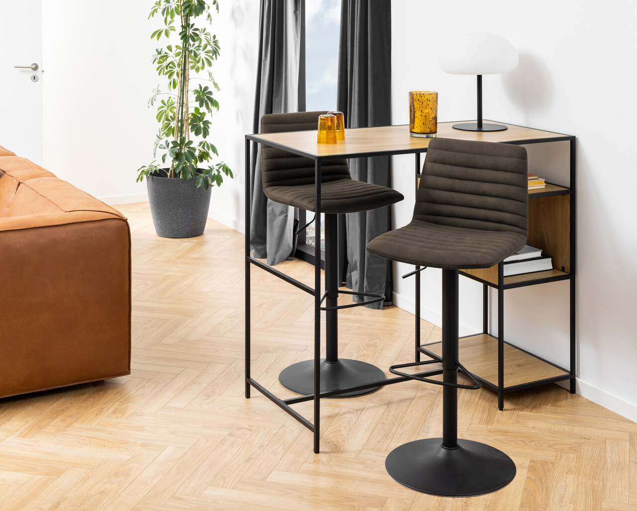 Scaun de bar Kimmy, Actona, 50x46x110.5 cm, rotativ, poliester/otel, antracit - view 8