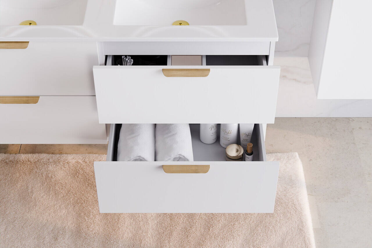 Set mobiler baie, dulap cu lavoar, 60 cm, Aster White Cremona, Comad, MDF/PAL laminat, alb mat — imaginea 4