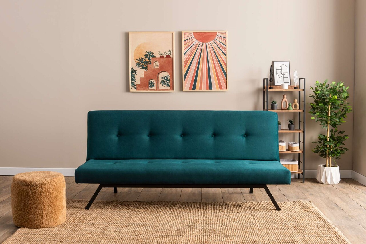Canapea extensibila cu 3 locuri, Futon, 859FTN2901, Metal , Verde petrol - 1 | YEO
