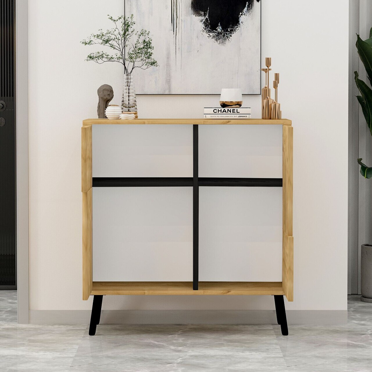 Dulap multifunctional, Hanah Home, Darien, 76.5x79.5x35 cm, PAL, Stejar Safir / Lemn Negru — imaginea 4