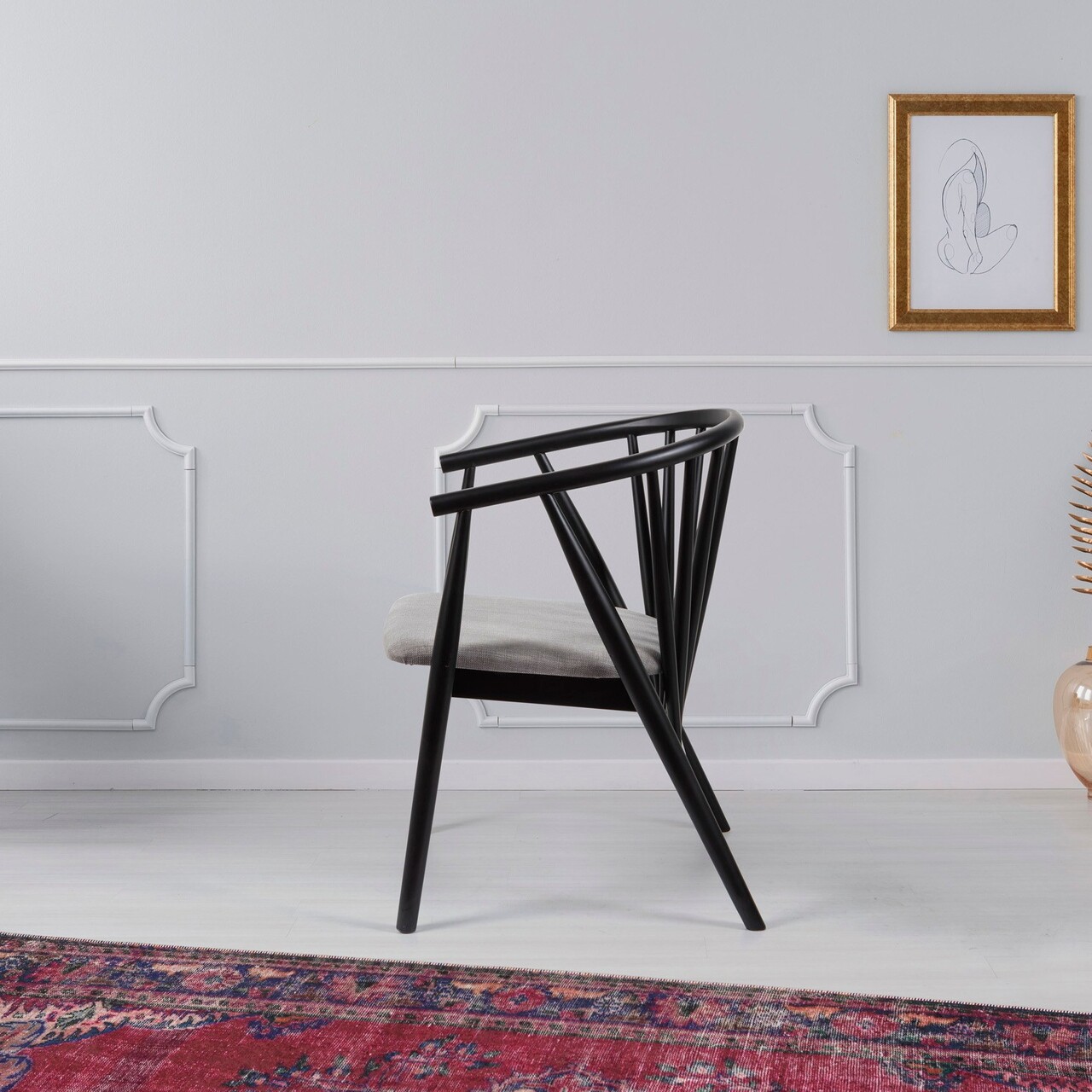 Scaun, Fairfax, Albero51, 55x77x47 cm, Lemn masiv , Negru/Bej - 1 | YEO