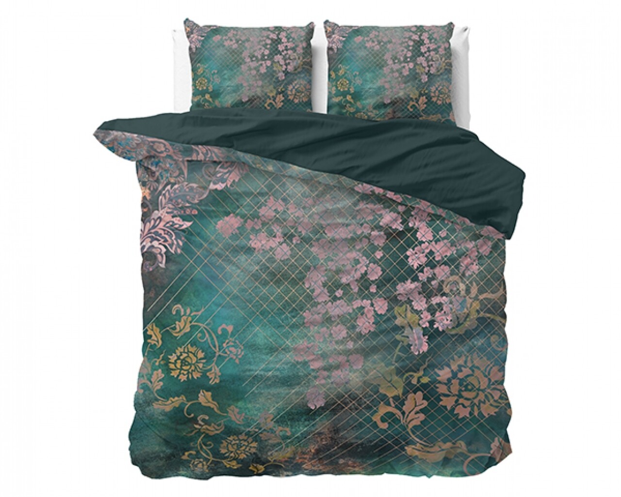 Lenjerie De Pat Dubla Tiran Flower Green, Dreamhouse, 3 Piese, 200x220 Cm, 100% Bumbac, Multicolora