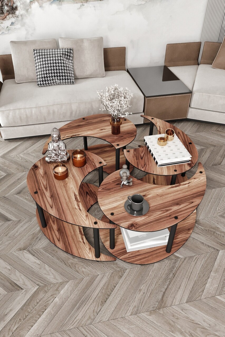 Set masute de cafea, Hanah Home, Yin Yang 4 70, MDF , Maro - view 2