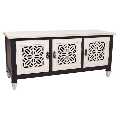 Bufet inferior cu 3 usi Karl, Creaciones Meng, 105.5x40x46 cm, lemn de brad/MDF, alb antic