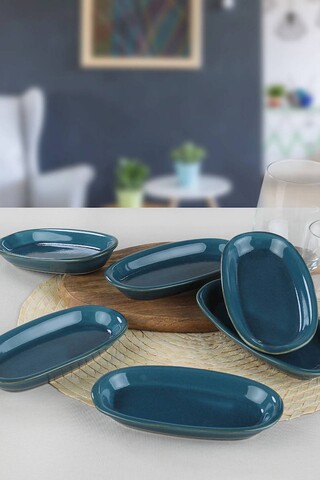 Set 6 platouri Safir Hittite Kayak, Keramika, Ø16 cm, ceramica, albastru Keramika