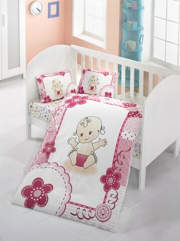 Lenjerie de pat pentru copii, Victoria, Baby, 4 piese, 100% bumbac ranforce, multicolor imagine noua 2022