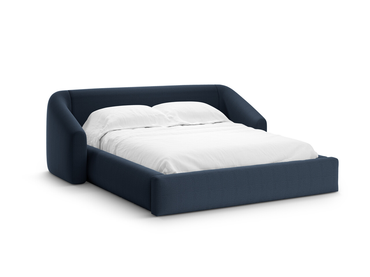 Pat tapitat cu somiera rabatabila si lada depozitare 160x200 cm Windsor & Co Halo tesatura structurata albastru regal