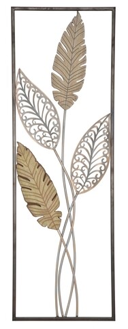 Decoratiune de perete foglie-a, mauro ferretti, 30.5x91 cm, fier, auriu